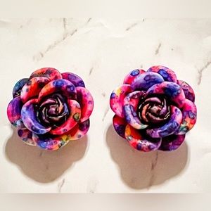 Multicolored Rose Flower Stud Earrings